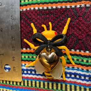 Yellow Bee with Gold Heart Charm
